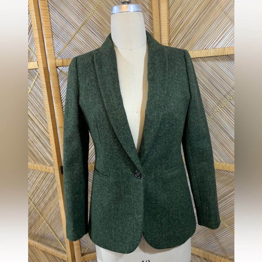 NWOT J. CREW ‎ Parke Blazer English Wool Herringbone Tweed Green Jacket 6P - Picture 5 of 14